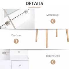 HOMCOM Dressing Table with Flip-up Mirror, Makeup Desk with 2 Drawers and Pine Wood Legs, Vanity Table Writing Desk for Bedroom Living Room, White - 6