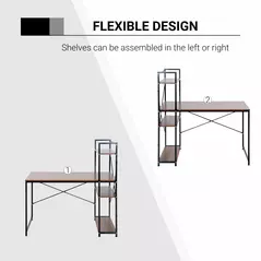 HOMCOM Computer Desk with Storage Shelves on Left or Right, Industrial Reversible Writing Desk for Home Office, Study, Easy Assembly, 120 x 64 x 121cm, Walnut and Black - 4