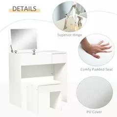 HOMCOM Makeup Desk with Drawer, Vanity Table Set with Flip-up Mirror and Cushioned Stool, White - 6