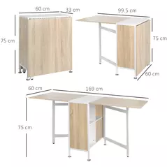 HOMCOM Foldable Drop Leaf Dining Table Folding Workstation for Small Space with Storage Shelves Cubes Oak & White - 3