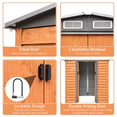 Outsunny 6.5 x 5ft Metal Garden Shed, House Hut Gardening Tool Storage with Ventilations, Sliding Door, Sloped Roof for Garden, Patio, Brown - 5
