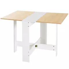 HOMCOM Folding Dining Table, Space-Saving Drop Leaf Kitchen Table for 4-6 People, Multi-functional Desk for Small Space, Flat & Studio, Modern Breakfast Table, Oak & White - 1