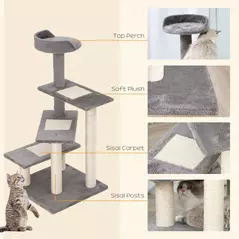 PawHut 100 cm Cat Tree for Indoor Cats Kitten Scratch Scratching Post Climbing Tower Activity Centre Grey - 4