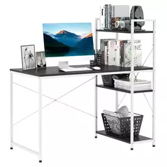 HOMCOM Computer Desk with Storage Shelves on Left or Right, Industrial Reversible Writing Desk for Home Office, Study, Easy Assembly, 120 x 64 x 121cm, Black and White - 1