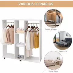 HOMCOM Open Wardrobe Double Mobile Storage Shelves Organizer W/6 Wheels-White - 5