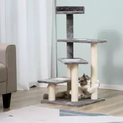 PawHut 100 cm Cat Tree for Indoor Cats Kitten Scratch Scratching Post Climbing Tower Activity Centre Grey - 2