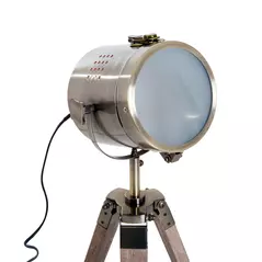 HOMCOM Vintage Tripod Table Desk Lamp Bedside Light Spotlight Brass Antique Searchlight Wooden Base - 5