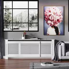 HOMCOM Extendable Radiator Cover, Modern MDF White Painted Cabinet with Horizontal Slats for Living Room, Bedroom, 139-208.5L x 20.5W x 82.5H cm - 2