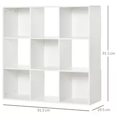 HOMCOM 3-tier 9 Cubes Storage Unit Particle Board Cupboard Bookcase Organiser Home Office Shelves, White - 3