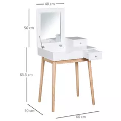 HOMCOM Dressing Table with Flip-up Mirror, Makeup Desk with 2 Drawers and Pine Wood Legs, Vanity Table Writing Desk for Bedroom Living Room, White - 3