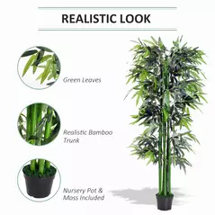 Outsunny 6ft Artificial Bamboo Tree Plant Greenery in A Pot for Home Office Planter 1.8M - 5