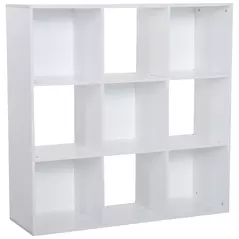 HOMCOM 3-tier 9 Cubes Storage Unit Particle Board Cupboard Bookcase Organiser Home Office Shelves, White - 1