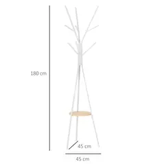 HOMCOM Freestanding Metal Coat Rack Stand 9 Hooks Clothes Tree with 1 Shelf Hat Display Hall Tree Hanger Bag Umbrella Hanging Organiser White - 3