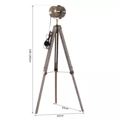 HOMCOM Industrial Tripod Floor Lamp, Nautical Searchlight with Adjustable Height, Wood Legs, E14 Lamp Base for Living Room, Bedroom, Grey and Bronze - 3