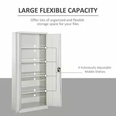 Vinsetto Lockable Filing Cabinet Tall Adjustable Shelf Large Office Storage for Office Use, White - 5