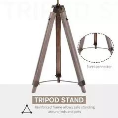 HOMCOM Industrial Tripod Floor Lamp, Nautical Searchlight with Adjustable Height, Wood Legs, E14 Lamp Base for Living Room, Bedroom, Grey and Bronze - 5