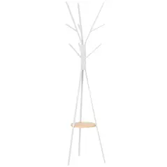 HOMCOM Freestanding Metal Coat Rack Stand 9 Hooks Clothes Tree with 1 Shelf Hat Display Hall Tree Hanger Bag Umbrella Hanging Organiser White - 1