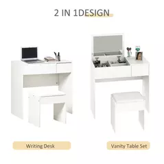 HOMCOM Makeup Desk with Drawer, Vanity Table Set with Flip-up Mirror and Cushioned Stool, White - 4