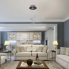 HOMCOM Metal Crystal Ceiling Light Chandelier Elegant Pendant Lamp Living Room Stairway Spiral Rain Drop Pendant Lamp Silver - 2