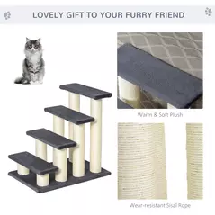 PawHut Dog Steps for Bed 4 Step Pet Stairs for Dog Cat ladder Scratch Post Grey - 4
