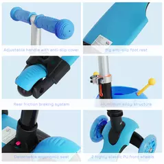 HOMCOM Adjustable Kids Toddler Scooter, with Removable Seat, Back Handle, Blue - 7