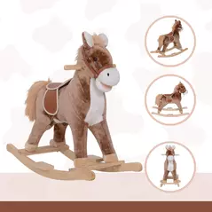HOMCOM Kids Children Plush Rocking Horse Wooden Base Ride On Toy Rocker with Handle Grip Traditional Toy Fun Gift for Age 3+ (Brown & White) - 7