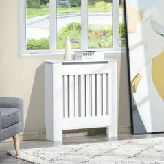 HOMCOM Slatted Radiator Cover Painted Cabinet MDF Lined Grill in White (78L x 19W x 81H cm) - 2