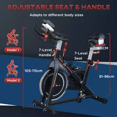 HOMCOM Exercise Bike, Indoor Cycling, with LCD Display, Heart Rate, Sensor - Black - 6