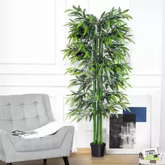 Outsunny 6ft Artificial Bamboo Tree Plant Greenery in A Pot for Home Office Planter 1.8M - 2