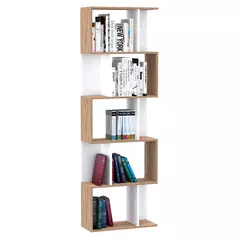 HOMCOM Bookcase, S-Shaped Wooden Bookshelf, 5/6 Tiers Freestanding Storage Shelf, Home Office Decorative Display Stand Rack, Oak and White, 24D x 60W x 184.5H - 1