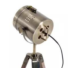 HOMCOM Vintage Tripod Table Desk Lamp Bedside Light Spotlight Brass Antique Searchlight Wooden Base - 9