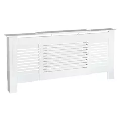 HOMCOM Extendable Radiator Cover, Modern MDF White Painted Cabinet with Horizontal Slats for Living Room, Bedroom, 139-208.5L x 20.5W x 82.5H cm - 1