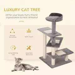 PawHut 100 cm Cat Tree for Indoor Cats Kitten Scratch Scratching Post Climbing Tower Activity Centre Grey - 6