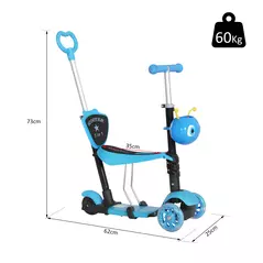 HOMCOM Adjustable Kids Toddler Scooter, with Removable Seat, Back Handle, Blue - 3