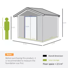 Outsunny 6.5 x 5ft Metal Garden Shed, House Hut Gardening Tool Storage with Ventilations, Sliding Door, Sloped Roof for Garden, Patio, Brown - 3