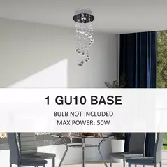 HOMCOM Metal Crystal Ceiling Light Chandelier Elegant Pendant Lamp Living Room Stairway Spiral Rain Drop Pendant Lamp Silver - 5