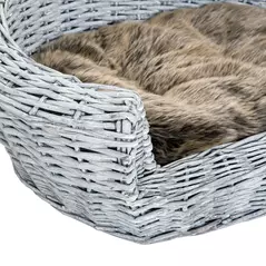 PawHut Wicker Pet Bed Willow Dog Cat Sofa Couch Puppy Basket with Cushion Grey 57L x 46W x 17.5H cm - 8