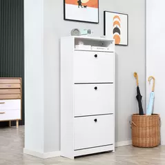 HOMCOM Narrow Shoe Cabinet with 3 Flip Doors, 14-18 Pairs Shoe Cupboard with Open Shelf for Slim Hallway and Entryway, 24 x 60 x 132 cm, White - 2