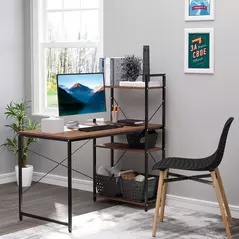 HOMCOM Computer Desk with Storage Shelves on Left or Right, Industrial Reversible Writing Desk for Home Office, Study, Easy Assembly, 120 x 64 x 121cm, Walnut and Black - 2
