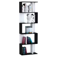 HOMCOM Bookcase, S-Shaped Wooden Bookshelf, 5/6 Tiers Freestanding Storage Shelf, Home Office Decorative Display Stand Rack, Black and White, 24D x 60W x 184.5H - 1