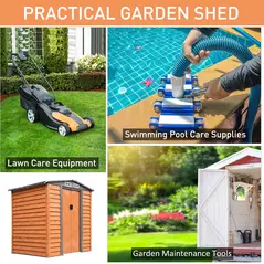 Outsunny 6.5 x 5ft Metal Garden Shed, House Hut Gardening Tool Storage with Ventilations, Sliding Door, Sloped Roof for Garden, Patio, Brown - 6