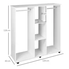 HOMCOM Open Wardrobe Double Mobile Storage Shelves Organizer W/6 Wheels-White - 3