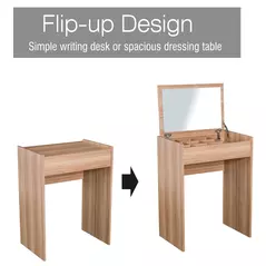 HOMCOM Dressing Table with Mirror and Stool, Vanity Makeup Table with Flip Up Mirror, Vanity Desk with Storage Unit and Padded Seat, Wood - 4