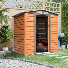 Outsunny 6.5 x 5ft Metal Garden Shed, House Hut Gardening Tool Storage with Ventilations, Sliding Door, Sloped Roof for Garden, Patio, Brown - 2