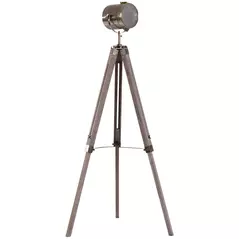 HOMCOM Industrial Tripod Floor Lamp, Nautical Searchlight with Adjustable Height, Wood Legs, E14 Lamp Base for Living Room, Bedroom, Grey and Bronze - 1