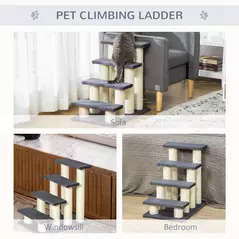 PawHut Dog Steps for Bed 4 Step Pet Stairs for Dog Cat ladder Scratch Post Grey - 6