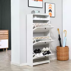 HOMCOM Narrow Shoe Cabinet with 3 Flip Doors, 14-18 Pairs Shoe Cupboard with Open Shelf for Slim Hallway and Entryway, 24 x 60 x 132 cm, White - 6