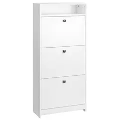HOMCOM Narrow Shoe Cabinet with 3 Flip Doors, 14-18 Pairs Shoe Cupboard with Open Shelf for Slim Hallway and Entryway, 24 x 60 x 132 cm, White - 1