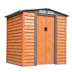 Outsunny 6.5 x 5ft Metal Garden Shed, House Hut Gardening Tool Storage with Ventilations, Sliding Door, Sloped Roof for Garden, Patio, Brown - 1