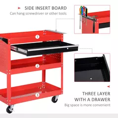 DURHAND 3-Tier Tool Trolley Cart Storage Shelf Roller Cabinet DIY Box Garage Workshop with Drawer Red - 5